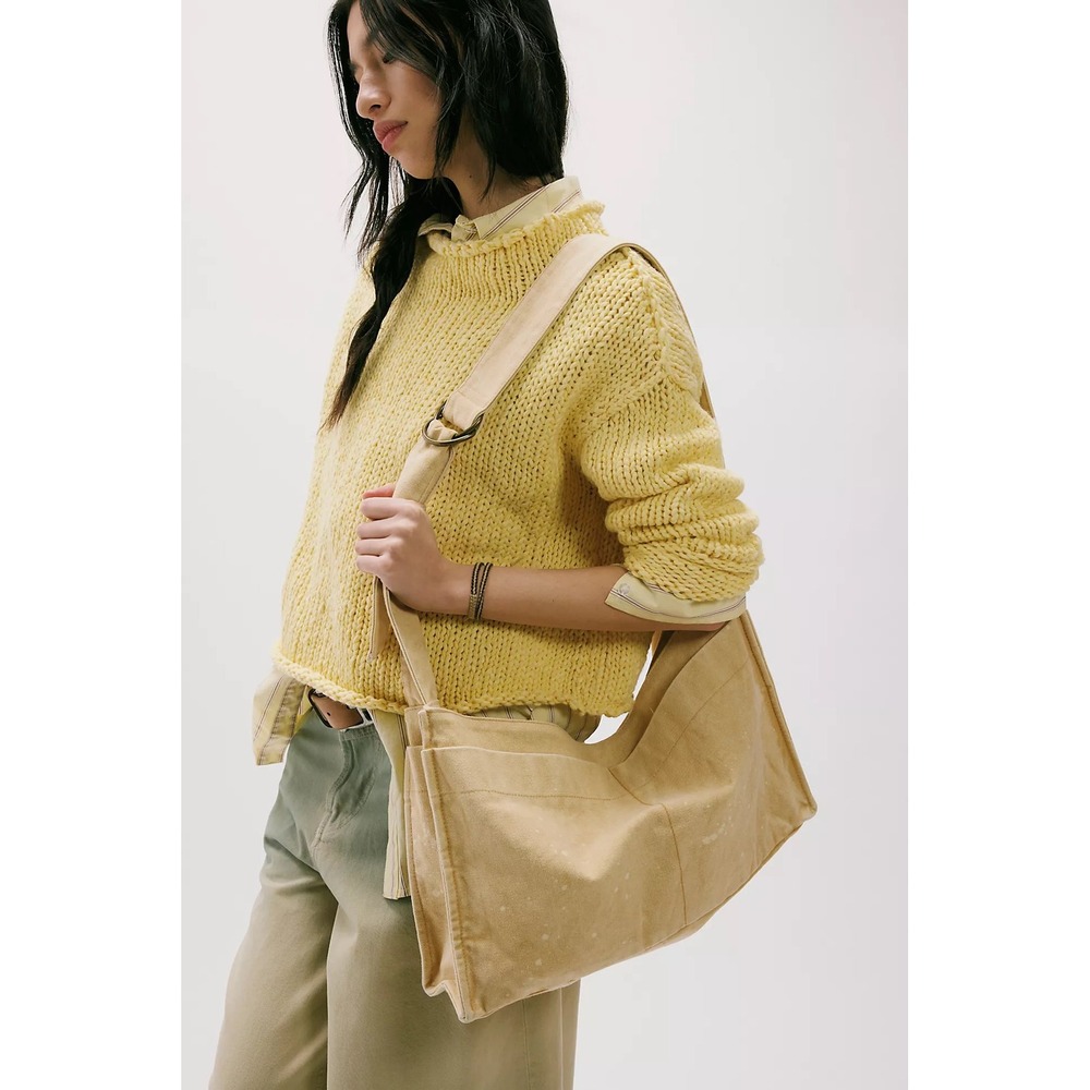 Free People Camp Crush Canvas Tote Sling Bag Splatter Crossbody Messenger NWT